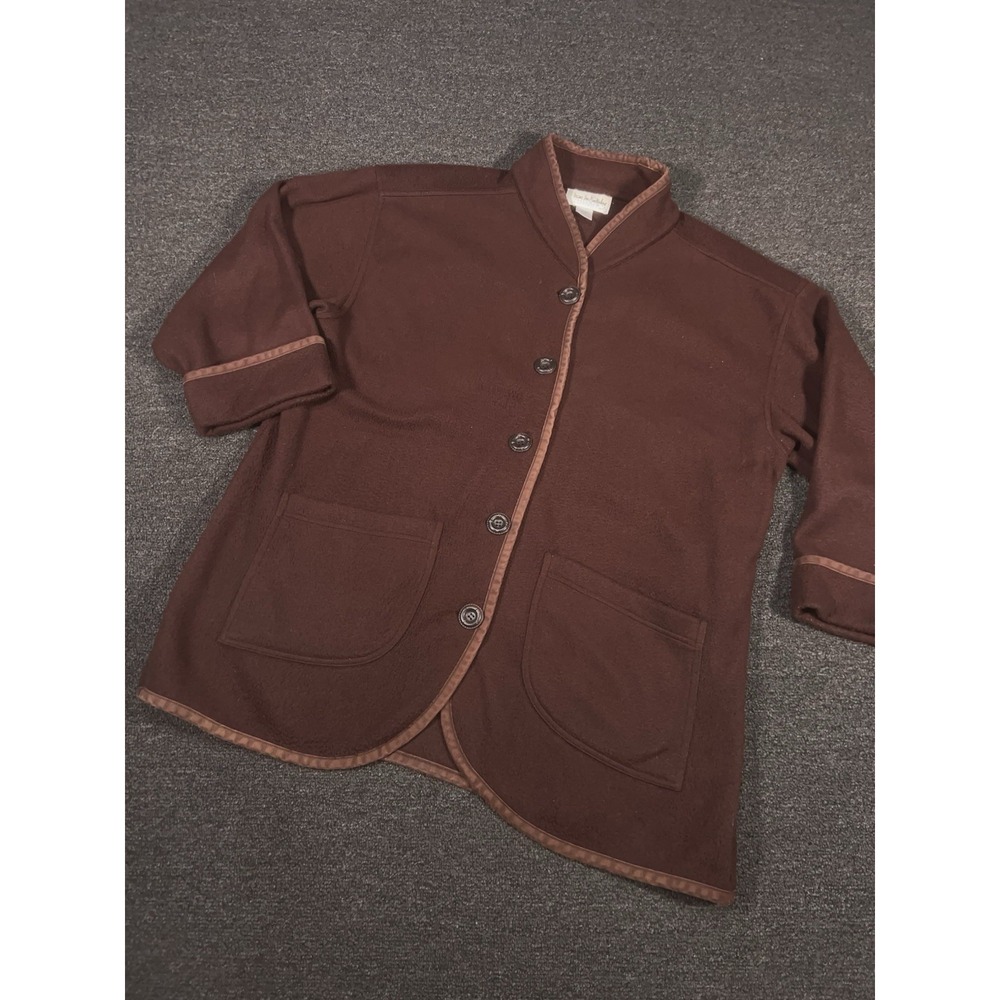 Diane Von Furstenberg Fleece Jacket Women's Medium Brown Burgundy Pockets Chore